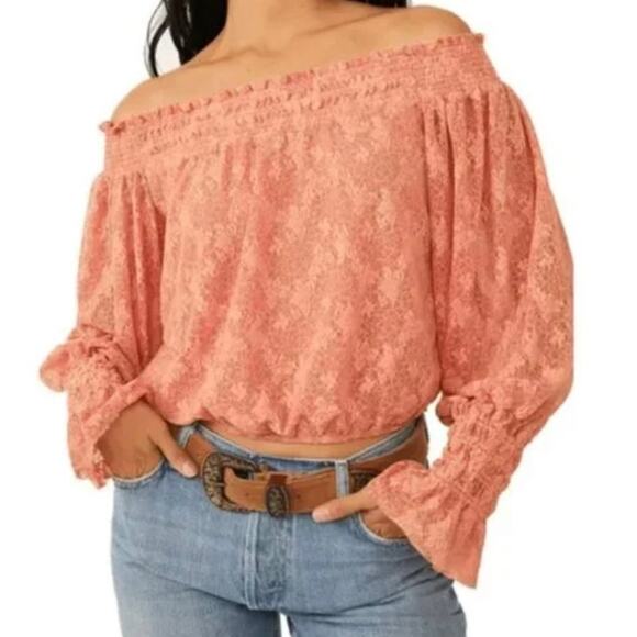 Free People Tops - Free People Emily Lace Top NWT New Savannah Red Off Shoulder size XS